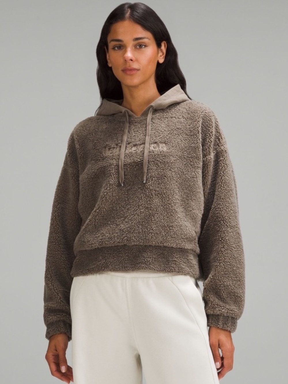 lululemon athletica Brown Textured Sherpa Pullover Hoodie 12 Embroidered Logo